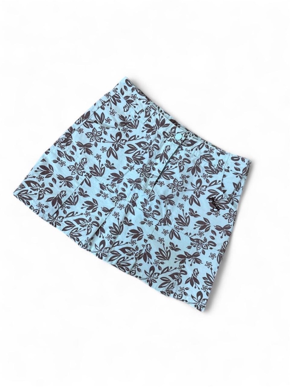 Hurley Light Blue Mini Skirt with Black Floral Print